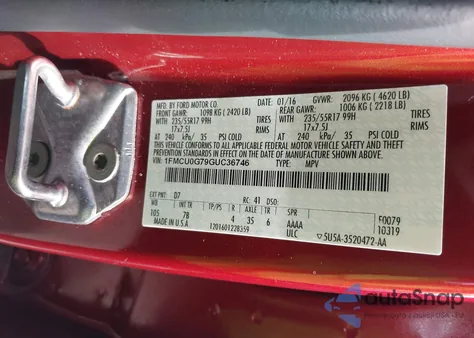 2016 Ford Escape Se z USA, uszkodzony, nr VIN 1FMCU0G79GUC36746